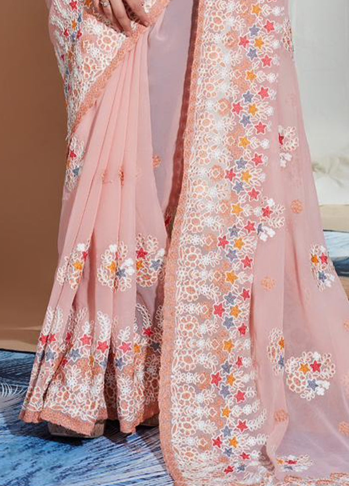 Peach Georgette Saree With Blouse Piece