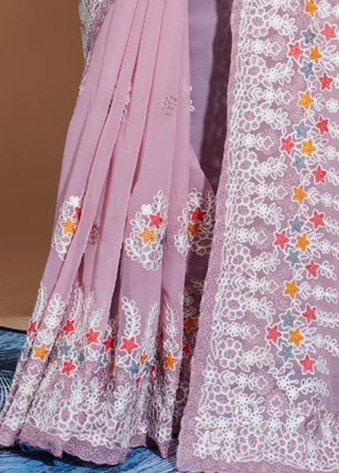 Pink Georgette Saree With Blouse Piece