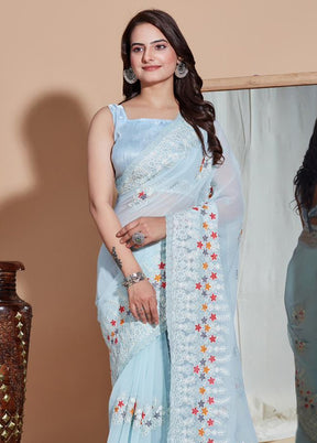 Aqua Georgette Saree With Blouse Piece