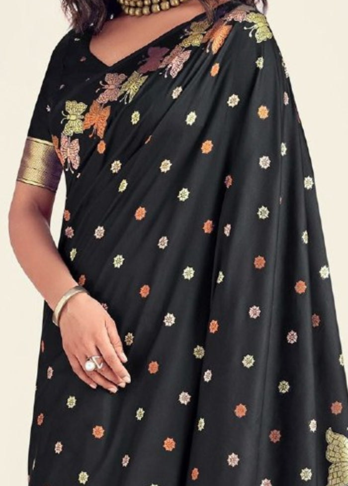 Black Spun Silk Saree With Blouse Piece