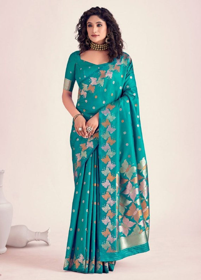 Rama Spun Silk Saree With Blouse Piece