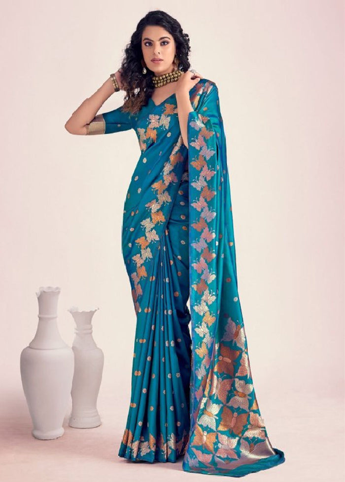 Teal Spun Silk Saree With Blouse Piece