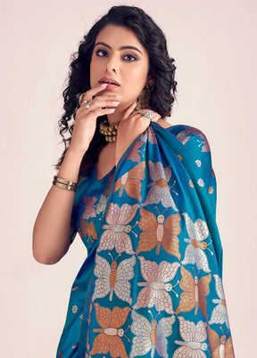 Teal Spun Silk Saree With Blouse Piece