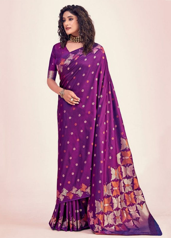 Purple Spun Silk Saree With Blouse Piece