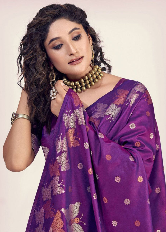 Purple Spun Silk Saree With Blouse Piece