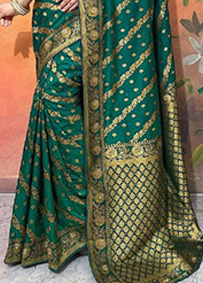 Dark Green Dupion Silk Saree With Blouse Piece