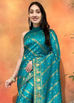 Rama Dupion Silk Saree With Blouse Piece