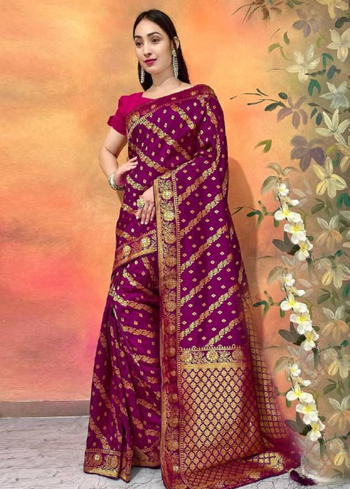 Purple Dupion Silk Saree With Blouse Piece