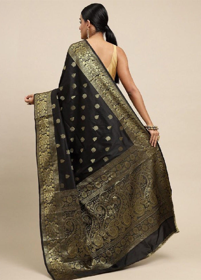 Black Banarasi Silk Saree With Blouse Piece