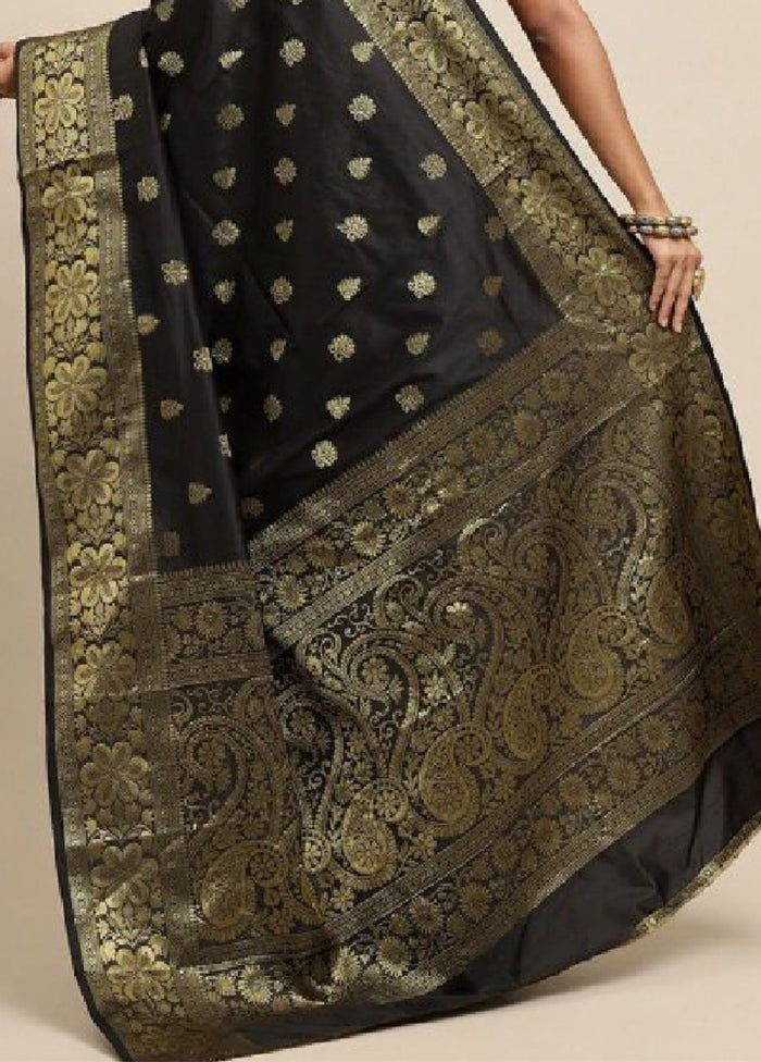 Black Banarasi Silk Saree With Blouse Piece