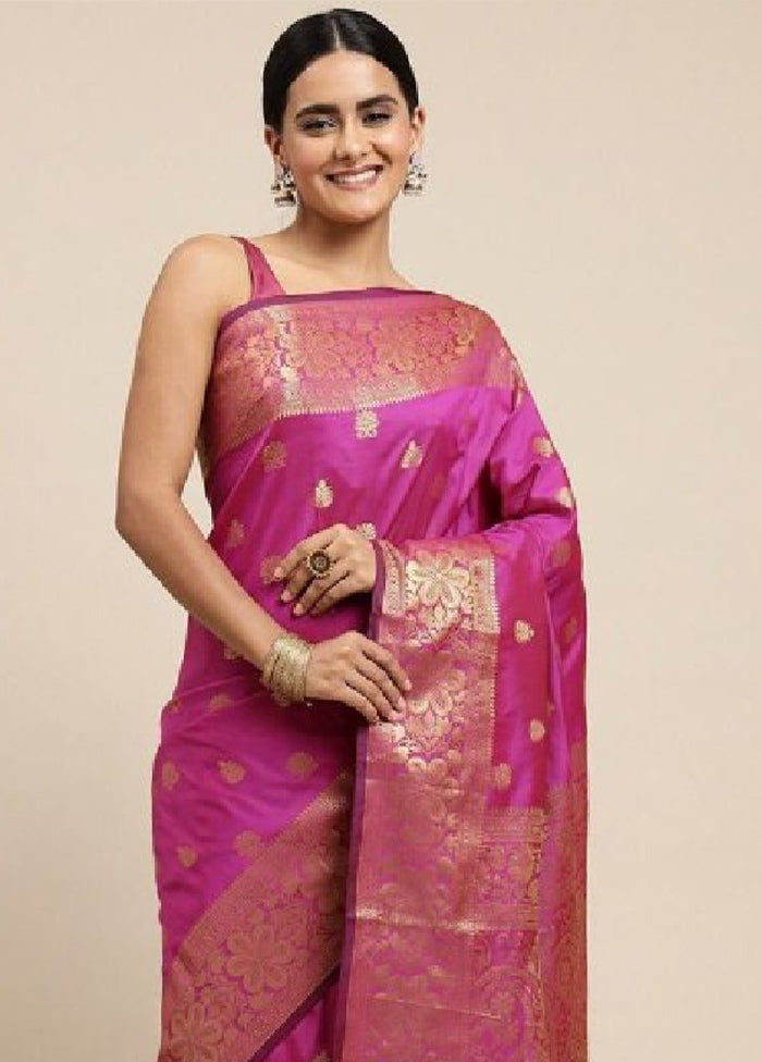 Pink Banarasi Silk Saree With Blouse Piece