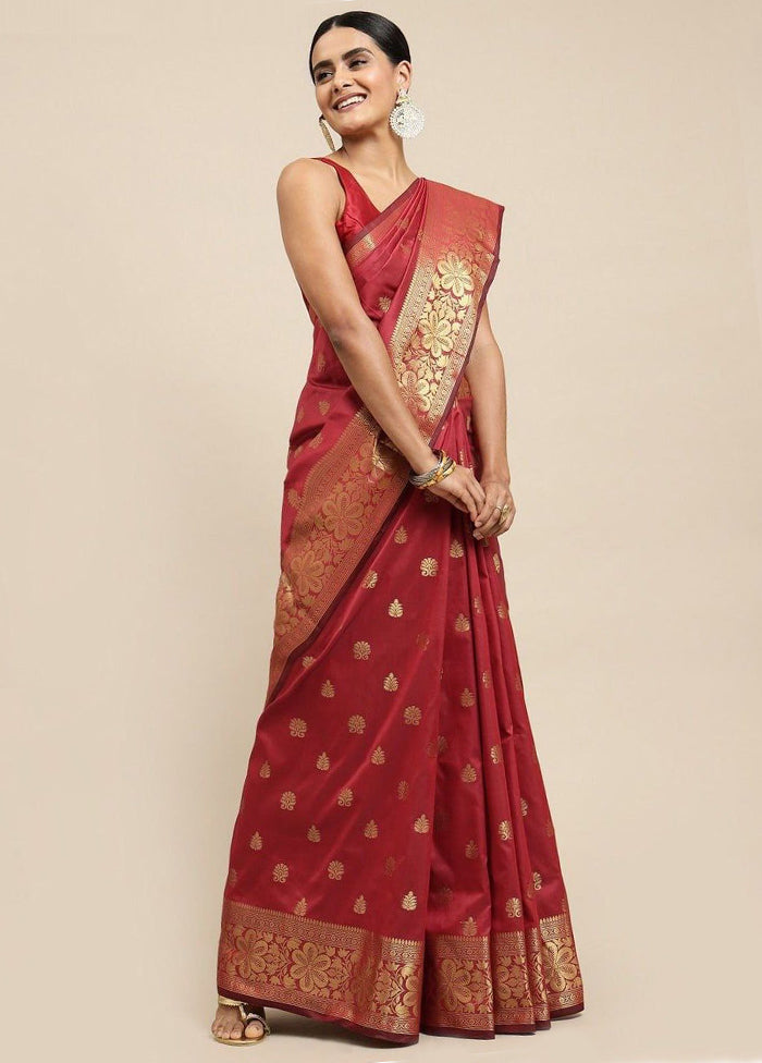 Red Banarasi Silk Saree With Blouse Piece