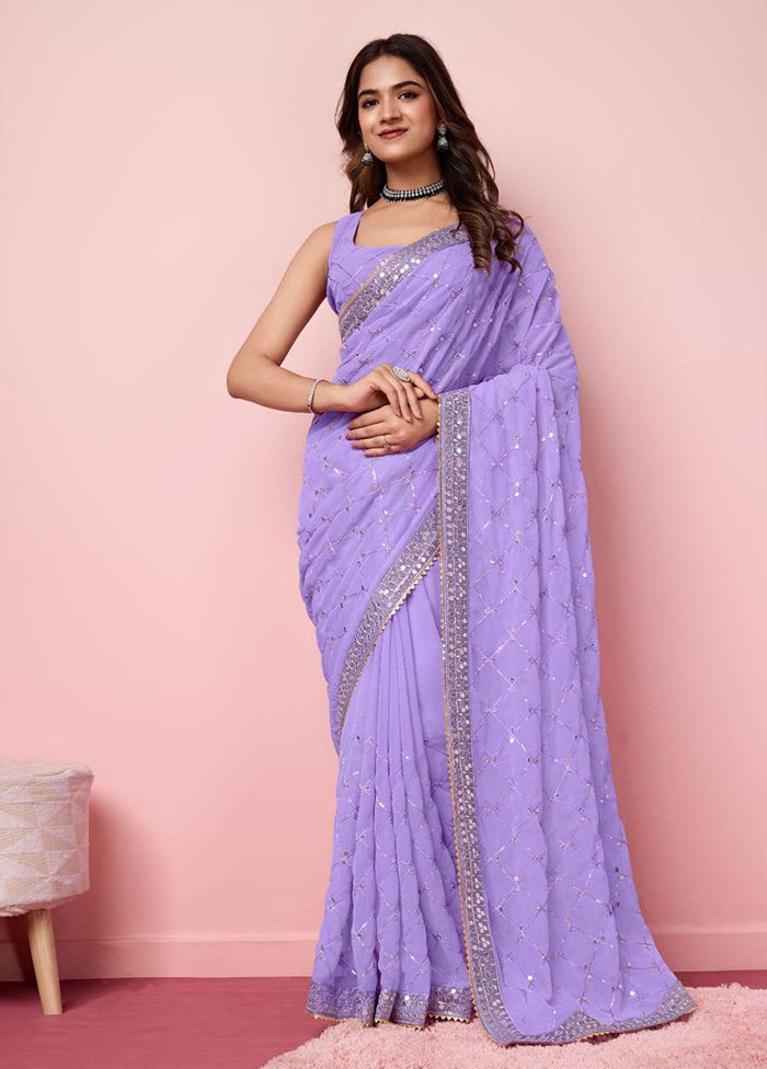 Purple Georgette Saree With Blouse Piece