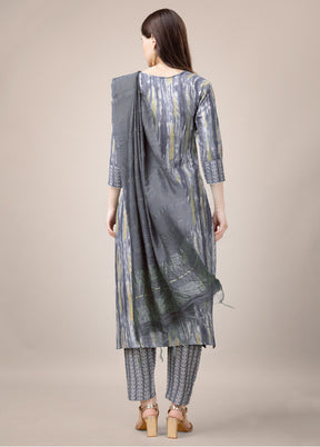 3 Pc Grey Readymade Rayon Suit Set