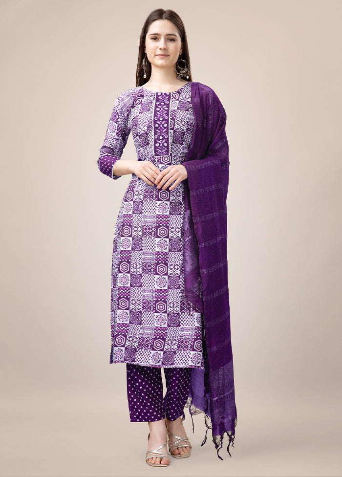 3 Pc Purple Readymade Rayon Suit Set