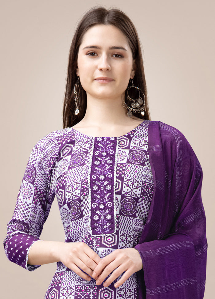 3 Pc Purple Readymade Rayon Suit Set