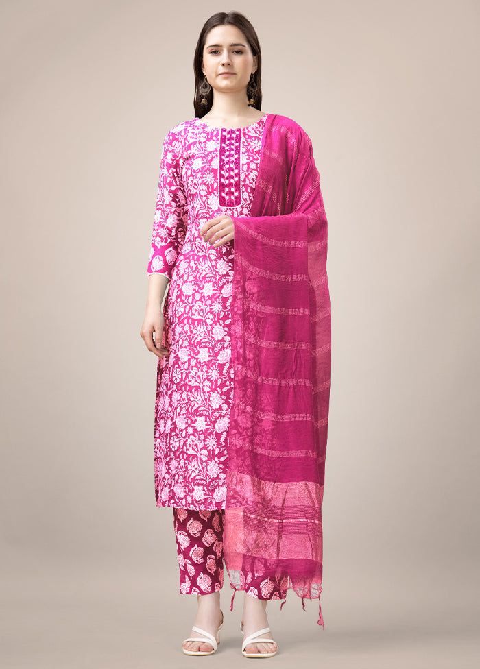 3 Pc Pink Readymade Rayon Suit Set