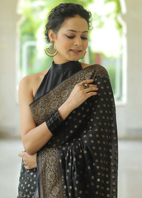 Black Banarasi Silk Saree With Blouse Piece