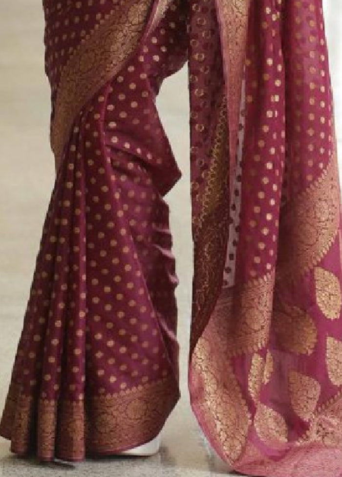 Maroon Banarasi Silk Saree With Blouse Piece