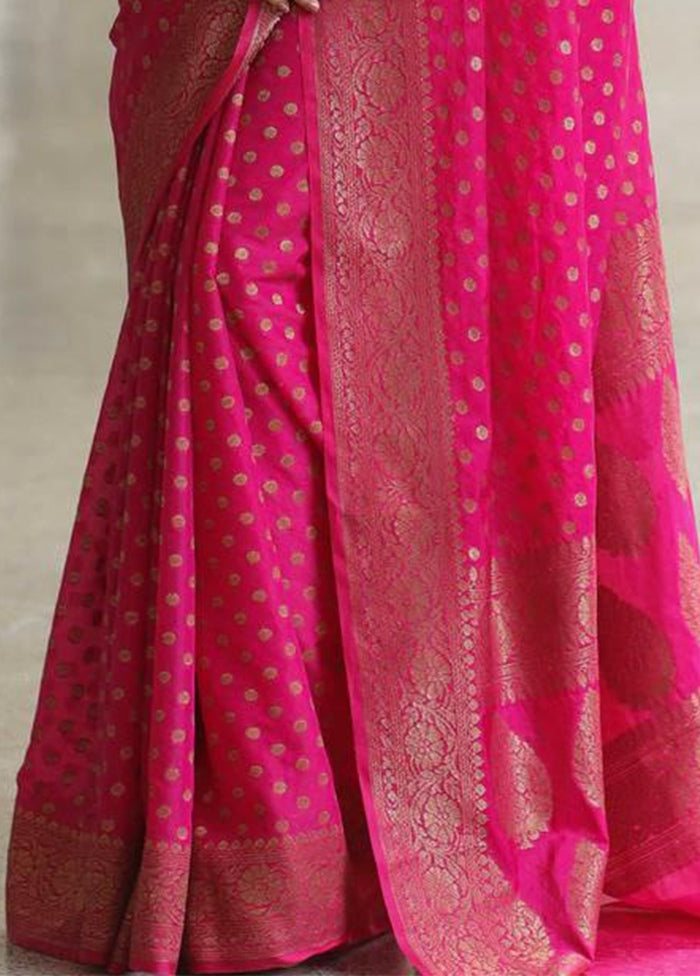 Pink Banarasi Silk Saree With Blouse Piece