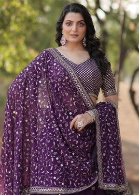 3 Pc Purple Silk Semi Stitched Lehenga Set