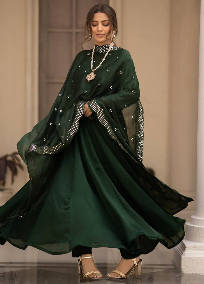 3 Pc Dark Green Readymade Cotton Suit Set