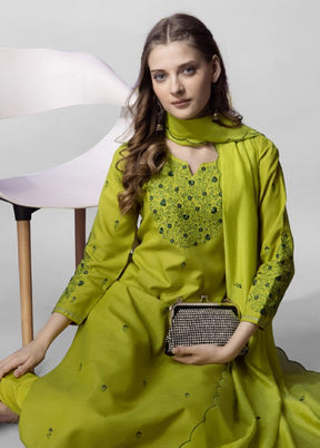 3 Pc Light Green Readymade Cotton Suit Set