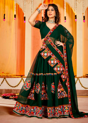 3 Pc Green Georgette Semi Stitched Lehenga Set