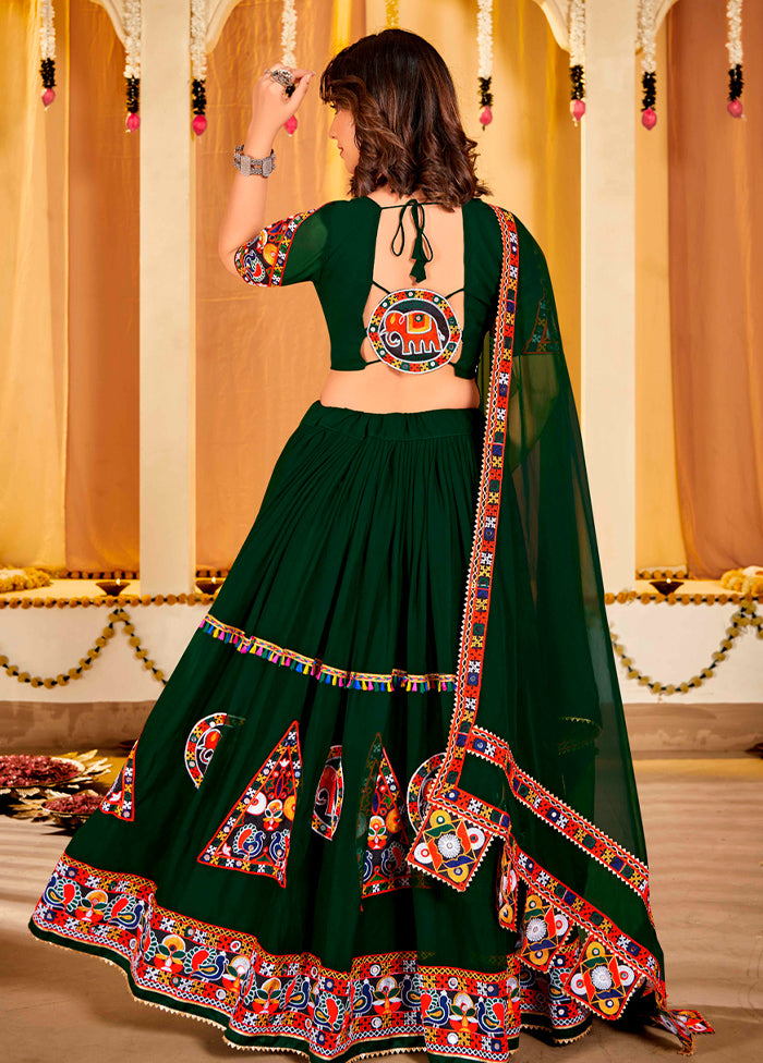 3 Pc Green Georgette Semi Stitched Lehenga Set