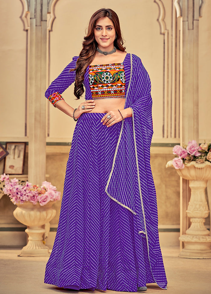 3 Pc Purple Georgette Semi Stitched Lehenga Set