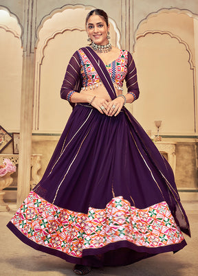 3 Pc Purple Georgette Semi Stitched Lehenga Set