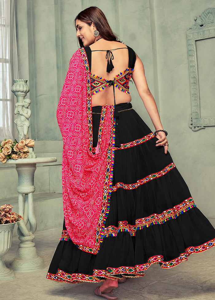 3 Pc Black Georgette Semi Stitched Lehenga Set