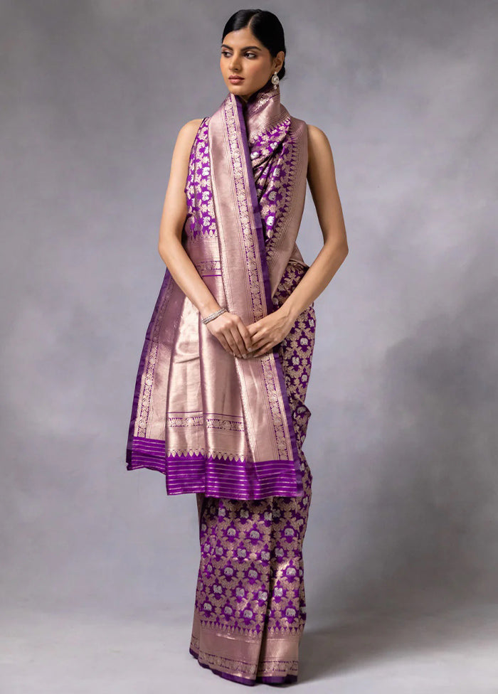 Purple Banarasi Silk Saree With Blouse Piece