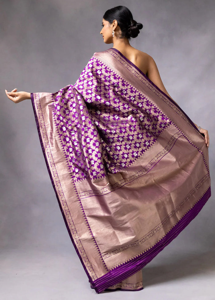 Purple Banarasi Silk Saree With Blouse Piece