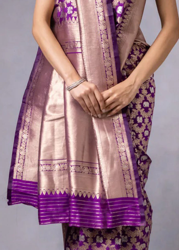 Purple Banarasi Silk Saree With Blouse Piece