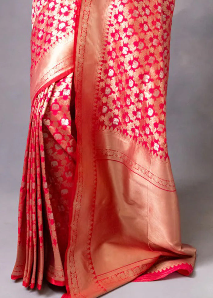 Red Banarasi Silk Saree With Blouse Piece