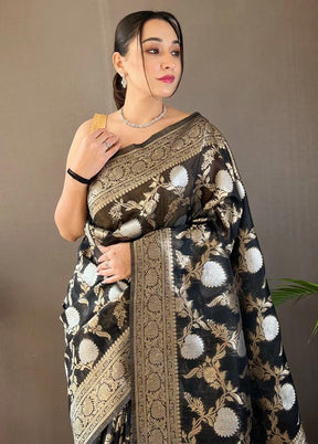 Black Banarasi Silk Saree With Blouse Piece