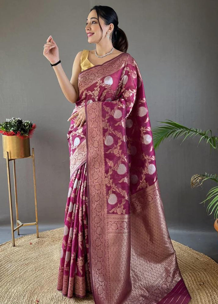 Purple Banarasi Silk Saree With Blouse Piece