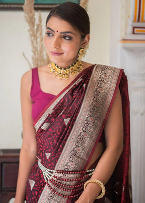 Maroon Banarasi Silk Saree With Blouse Piece