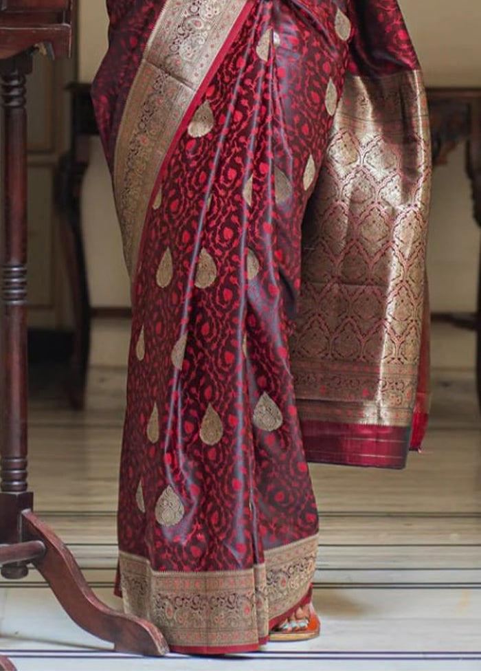 Maroon Banarasi Silk Saree With Blouse Piece