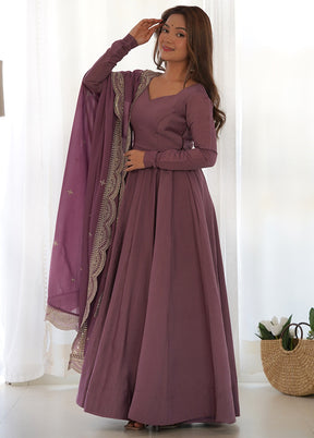 3 Pc Mauve Pure Readymade Chanderi Suit Set