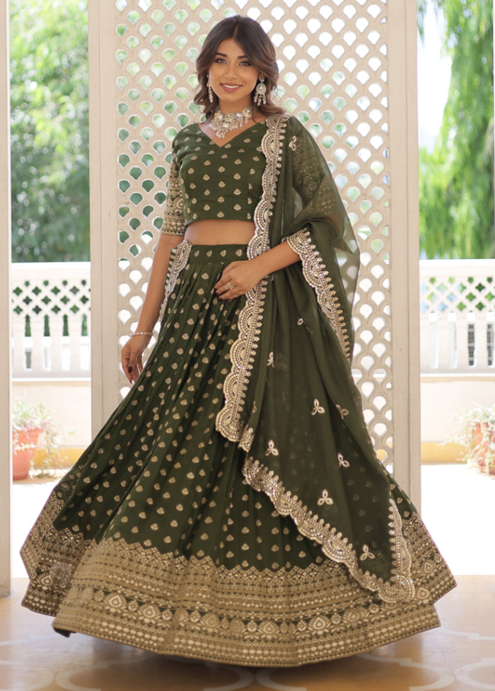 3 Pc Mehendi Pure Viscose Semi Stitched Lehenga Set