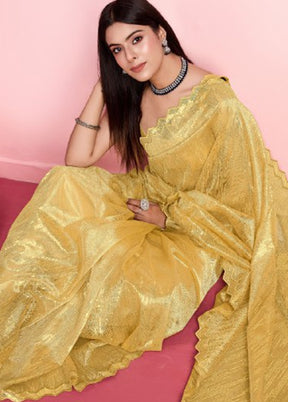 Yellow Net Net Saree With Blouse Piece