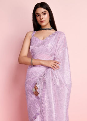 Lavender Net Net Saree With Blouse Piece