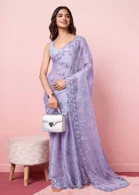 Lavender Dupion Silk Saree With Blouse Piece