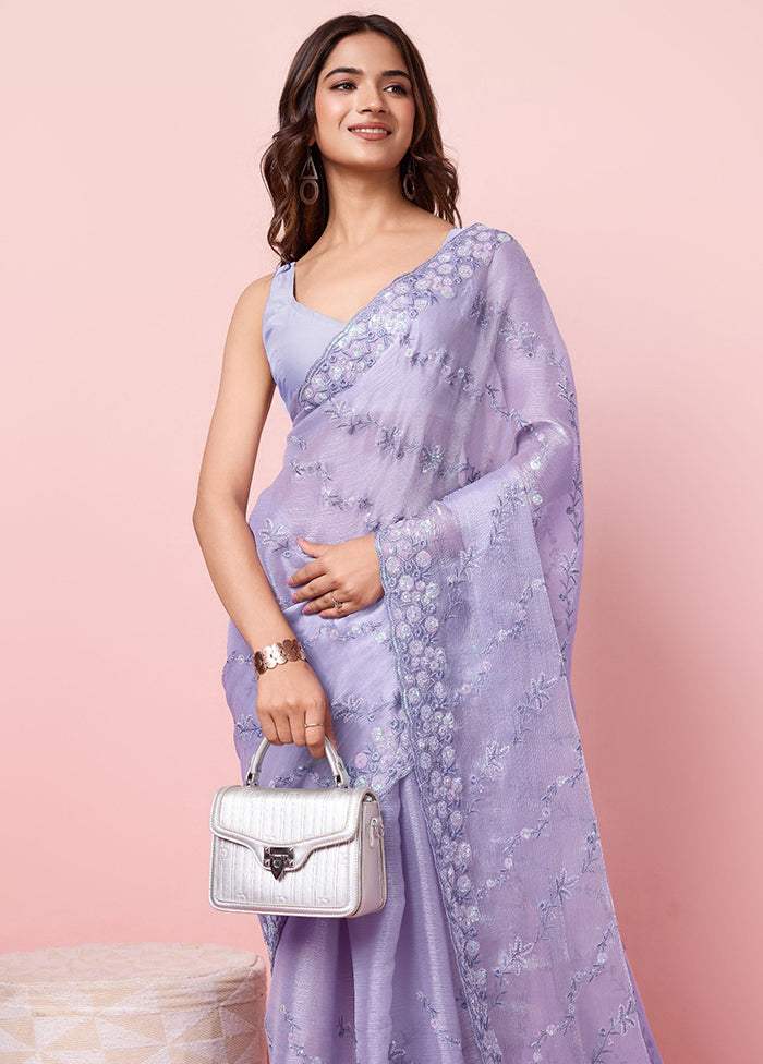 Lavender Dupion Silk Saree With Blouse Piece