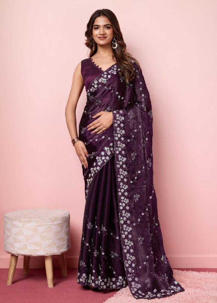 Purple Dupion Silk Saree With Blouse Piece