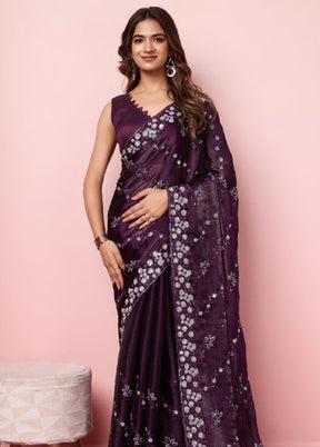 Purple Dupion Silk Saree With Blouse Piece