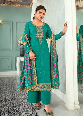 3 Pc Mint Green Semi Stitched Georgette Suit Set