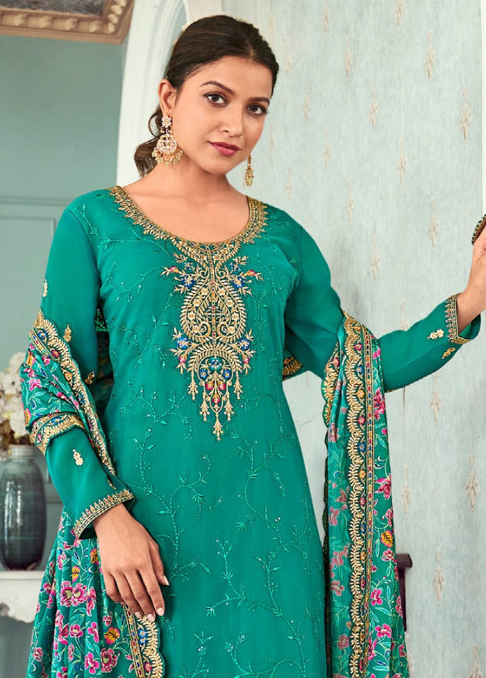 3 Pc Mint Green Semi Stitched Georgette Suit Set